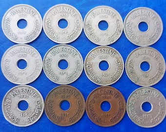 Conjunto completo de monedas de 10 milésimas de dólar del Mandato Británico de Israel y Palestina - Lote de 12 monedas