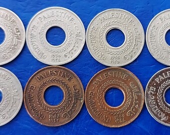 Complete Set of Israel Palestine 5 Mils British Mandate Coins - Lot of 8 Coins