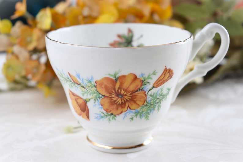 Vintage Regency Orange California Poppy Bone China Cup and Saucer.