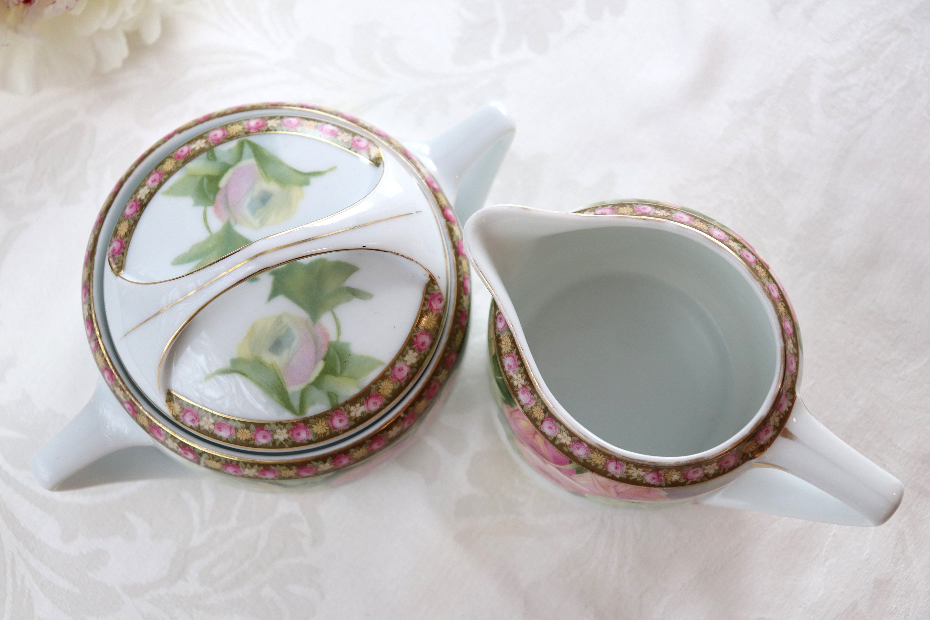 Rosenthal Roses Antique Rosenthal Donatello Pink Roses Creamer and Sugar Bowl Set ...