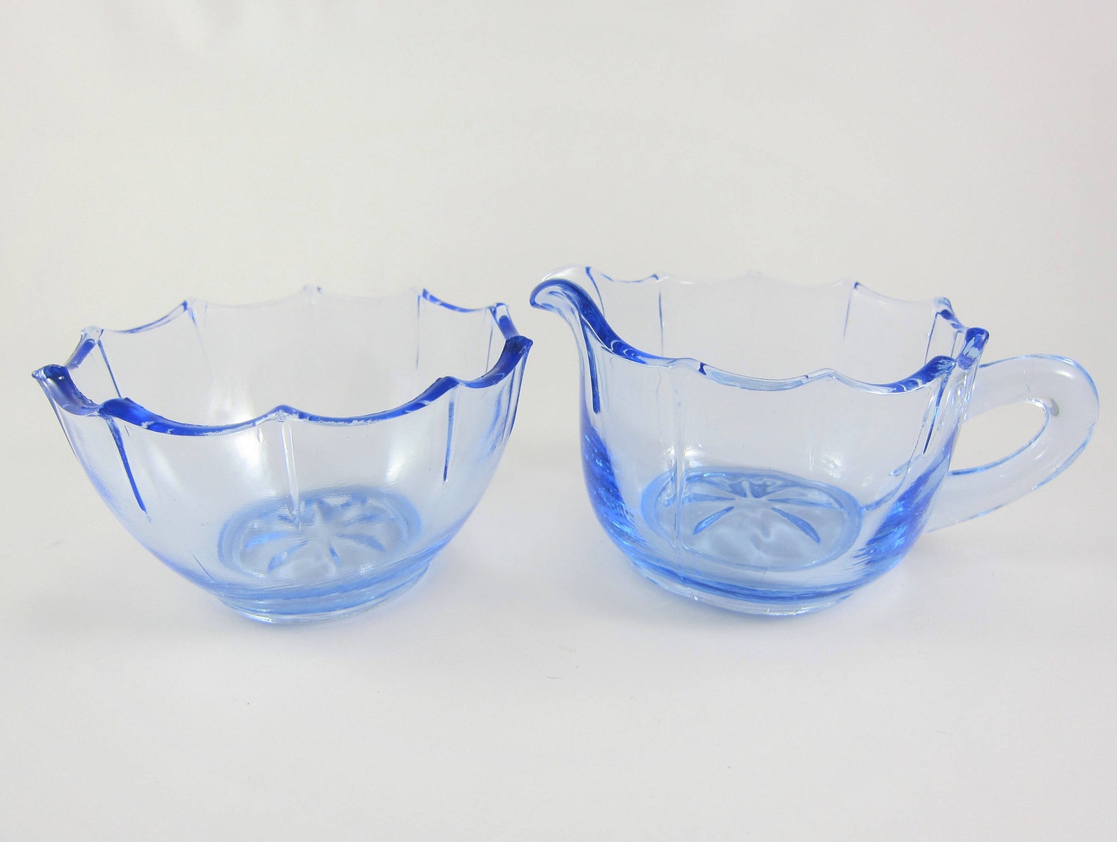 Vintage Cornflower Blue Glass Cream and Sugar Set Etsy