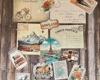 Vintage Inspired Travel Ephemera Kit, Travel Ephemera Packs, Vintage Scrapbook, Traveling Embellishment