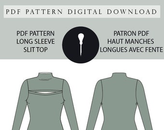 Front slit sweater pattern in PDF.