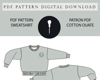PDF Sewing Pattern for a Cotton Fleece Sweater | Basic Women's Sweatshirt | Bilingual Pattern with Illustrated Instructions