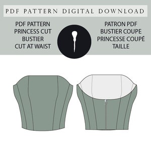 Princess cut bustier pattern, cut to size PDF.