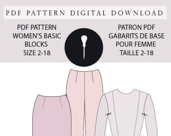 Women's template 2 to 18 PDF Basic blocks pattern.