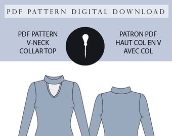 Long sleeve V-neck sweater pattern + Col. PDF