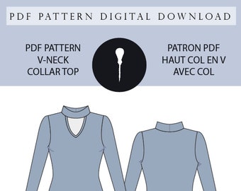 V-neck sweater pattern + Col. PDF Long sleeve V-neck pattern. PDF