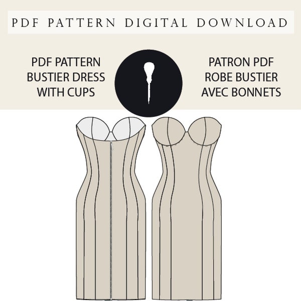 Bustier Dress with Cups, PDF pattern.