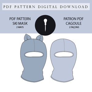 Patron de cagoule, balaklava, PDF ski mask pattern. image 1