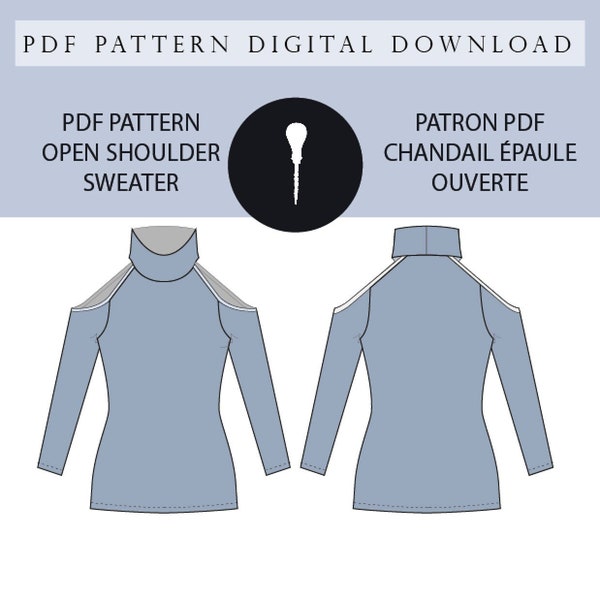 Patron chandail Épaule trouée PDF Long Sleeve Open Shoulder Top pattern.