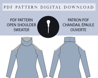 Open shoulder sweater pattern PDF Long Sleeve Open Shoulder Top pattern.