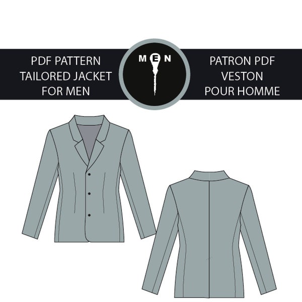 Tailor jacket man Patron, Men's jacket Pattern PDF .