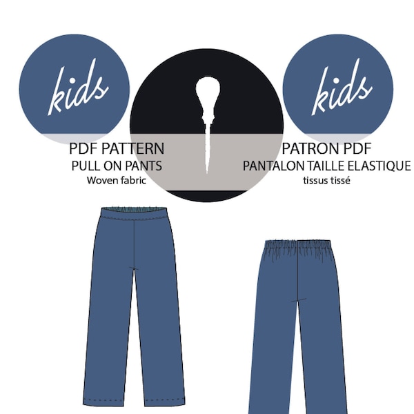 Pantalon à taille élastique enfant 2 à 16, Patron PDF.