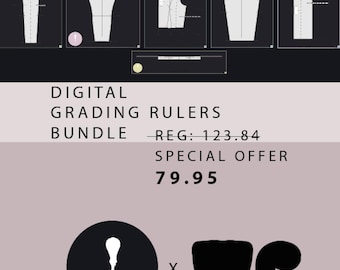 Sewing pattern grading rulers "PDF Digital TRANSFER", Grading rulers for sewing patterns.