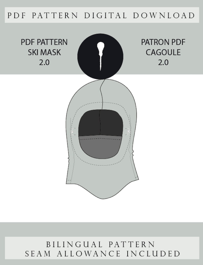 Patron de cagoule, balaclava, PDF ski mask pattern. image 1