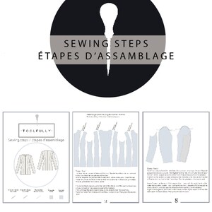 May include: A graphic with the text "SEWING STEPS &Eacute;TAPES D'ASSAMBLAGE" and illustrations of sewing patterns. The image includes the text "youtube @ diane toolfully" and "instagram @ diane_toolfully".