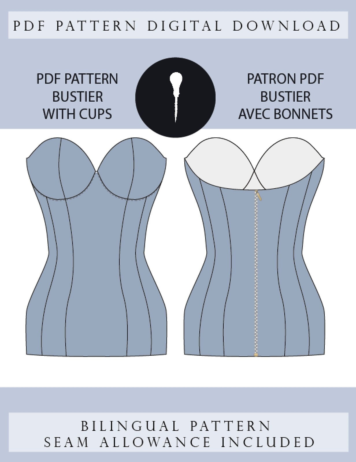 Bustier Pattern With Cups EU 34-44 / US 2-12 Update PDF Bustier Top Sewing  Pattern Corset Pattern Bodice Pattern Download Printable A4 