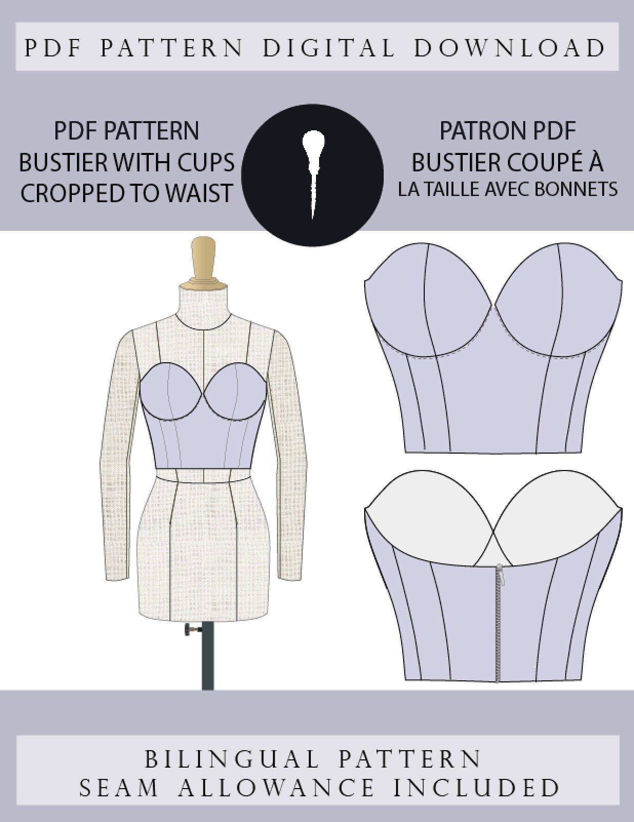 Cupped Top Bustier Sewing Pattern for Women, Boned Corset With Cups,  Digital Pdf Sewing Patterns 