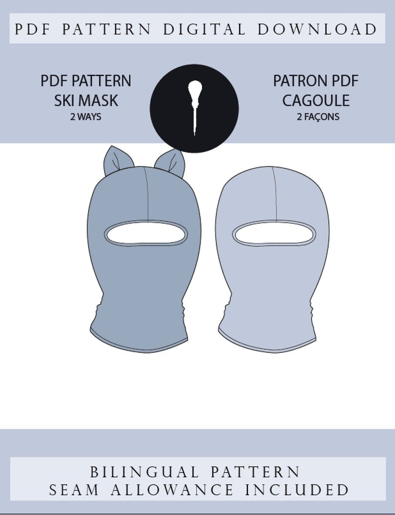 Patron de cagoule, balaklava, PDF ski mask pattern. image 1