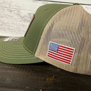 Leather patch hat add on-Embroidered American Flag side panel Patch Red, White and Blue Flag