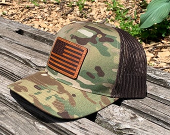 Richardson 862 Laser Engraved Leather Patch Hat- Multicam Trucker