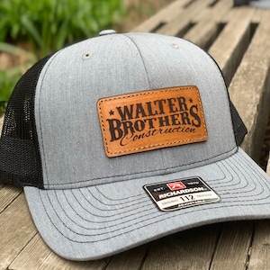 YOUTH/TODDLER Richardson 112 Laser Engraved Leather Patch Hat- Custom company business Hand Stitched Real Leather