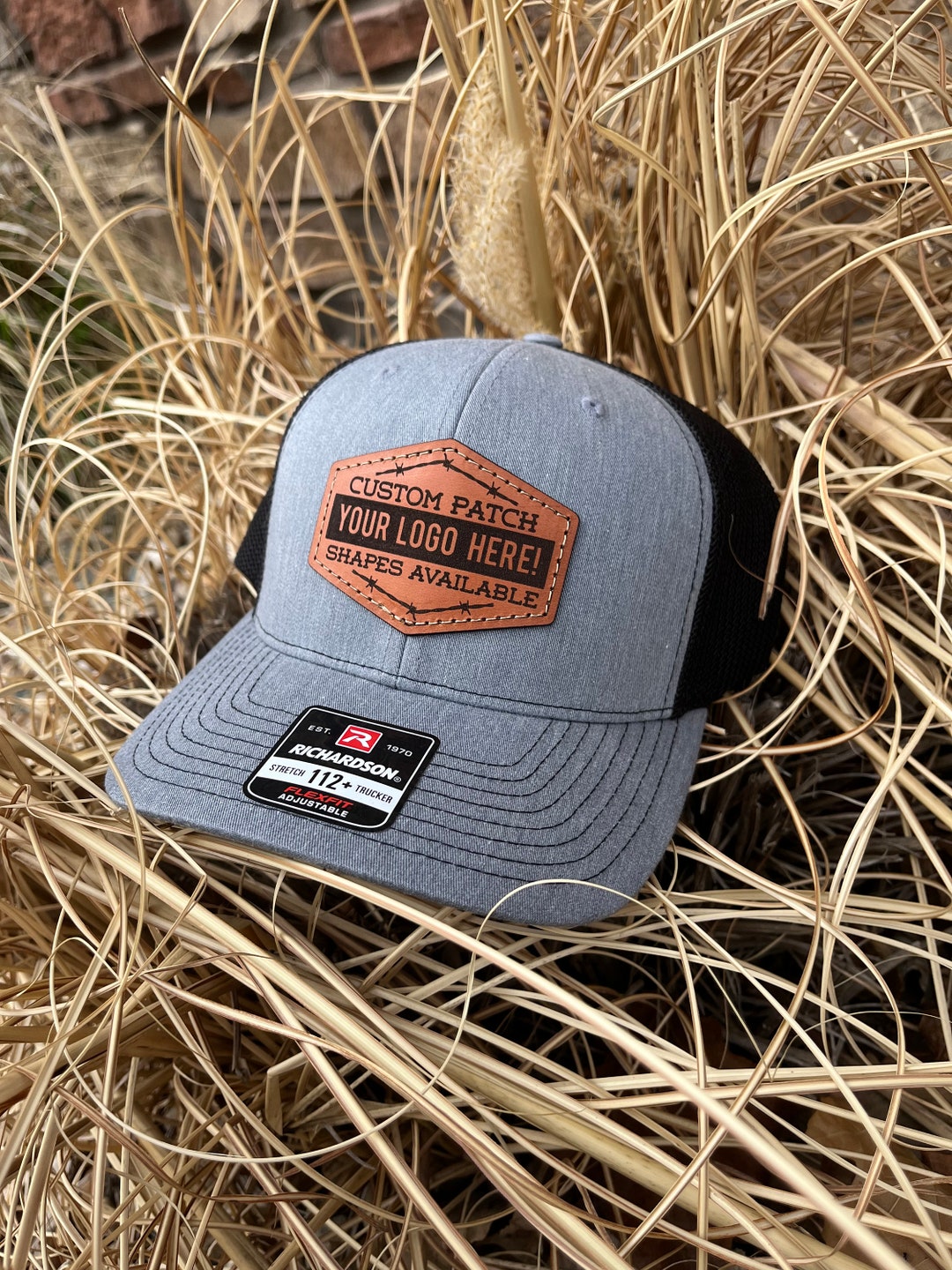 Leather Patch Hat Custom Patch Shape Customized Richardson 112+ Flex  Snapback Laser Engraved Leather Patch Hat-hand Stitched Real Leather 