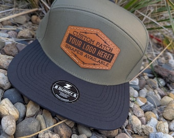 Zapped Headwear Gunny Laser Engraved Leather Patch Hat-Company Hand Stitched Real Leather Custom Shape Your logo here