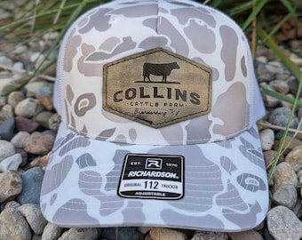 Richardson 112PFP Digitally Printed Leather Patch Hat- Custom Farm Name with Established date Hand Stitched Real Leather Printed Five Panel