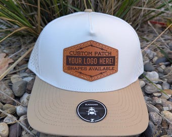 Zapped Headwear Blackhawk Laser Engraved Leather Patch Hat-Company Hand Stitched Real Leather Custom Shape Your logo here
