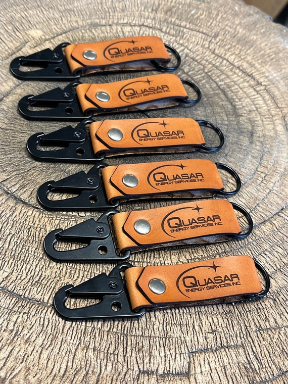 Custom Engraved Leather Keychain With Spring Loaded Closure Etsy