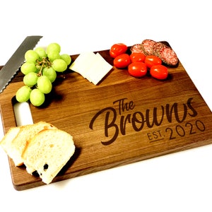 Laser Engraved Custom Wooden Cutting Board, Wedding Gift, Anniversary Gift, Personalized Wood Block, Butcher Block, Custom Name w/ Est. Date