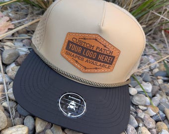 Zapped Headwear Blackhawk R+ Laser Engraved Leather Patch Hat-Company Hand Stitched Real Leather Custom Shape Your logo here