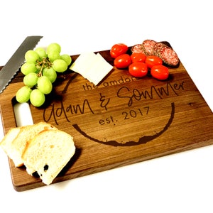 Laser Engraved Custom Wooden Cutting Board, Wedding Gift, Anniversary Gift, Personalized Wood Block, Butcher Block, Custom Names W/Est. Date