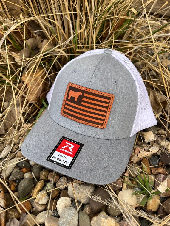 Richardson 110 Fitted Laser Engraved Leather Patch Hat hand Stitched Real Leather Show Steer American Flag Etsy Australia