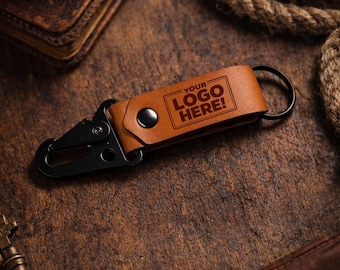 Personalized Leather Keychain, Custom Engraved Genuine Leather Key Fob, Minimalist Gift for Him or Her-Customize with your Logo