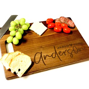 Laser Engraved Custom Wooden Cutting Board, Wedding Gift, Anniversary Gift, Personalized Wood Block, Butcher Block, Custom Names W/Heart