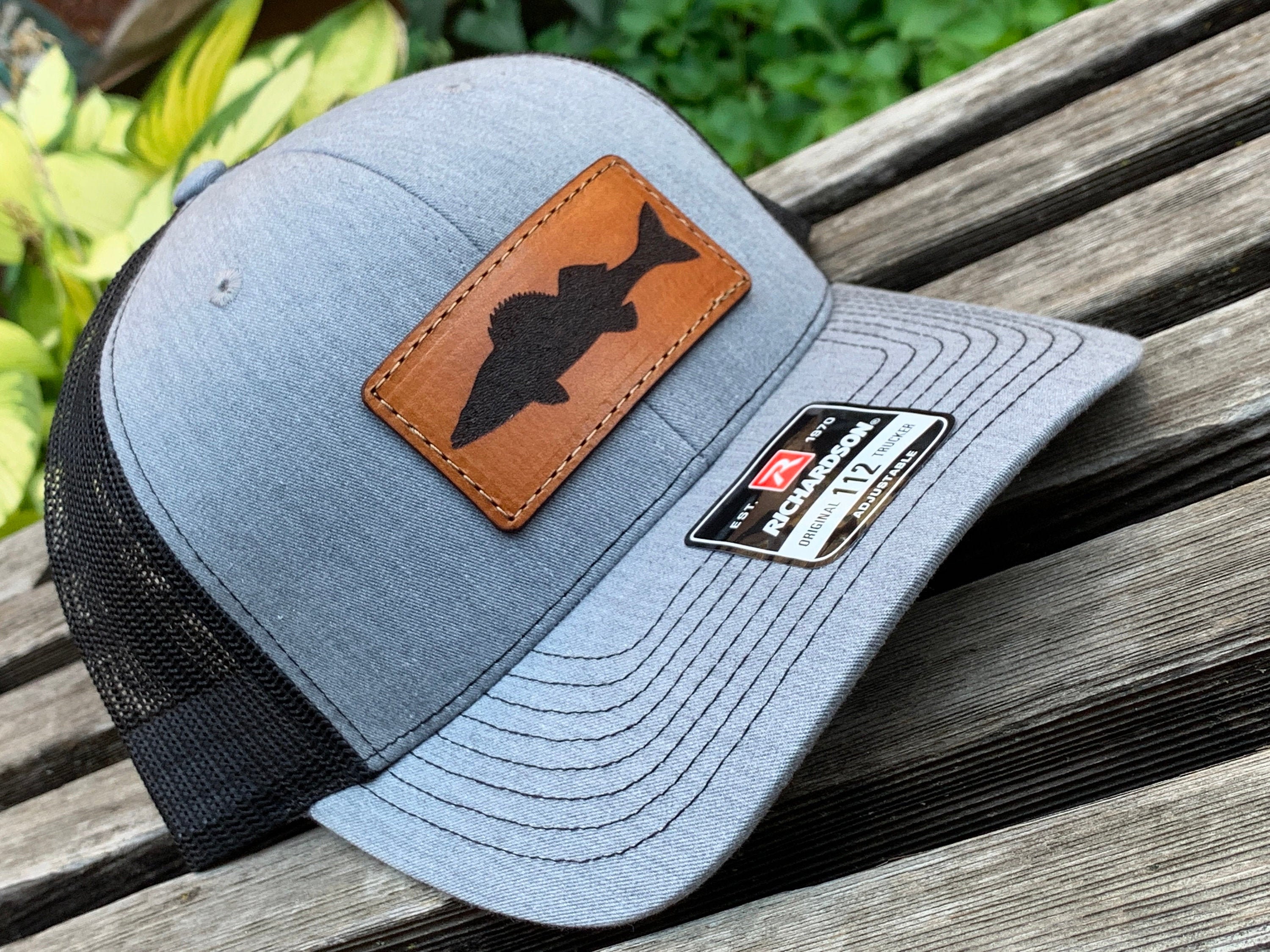Richardson 112 Laser Engraved Leather Patch Hat Walleye Silhouette