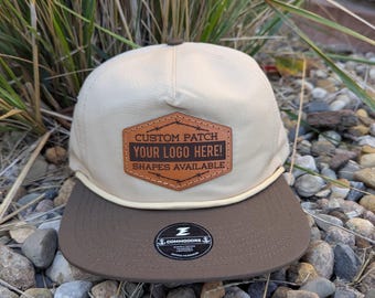Zapped Headwear Commodore Laser Engraved Leather Patch Hat-Company Hand Stitched Real Leather Custom Shape Your logo here