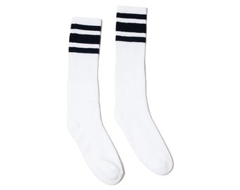 Old School Vintage Retro Crew Tube Socks- Black Striped socks