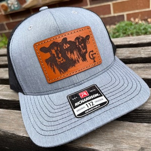 YOUTH/TODDLER Custom Richardson 112 Laser Engraved Leather Patch Hat-Cattle Brand Personalized Cow tags Farm Stitched Leather Ranch Brand