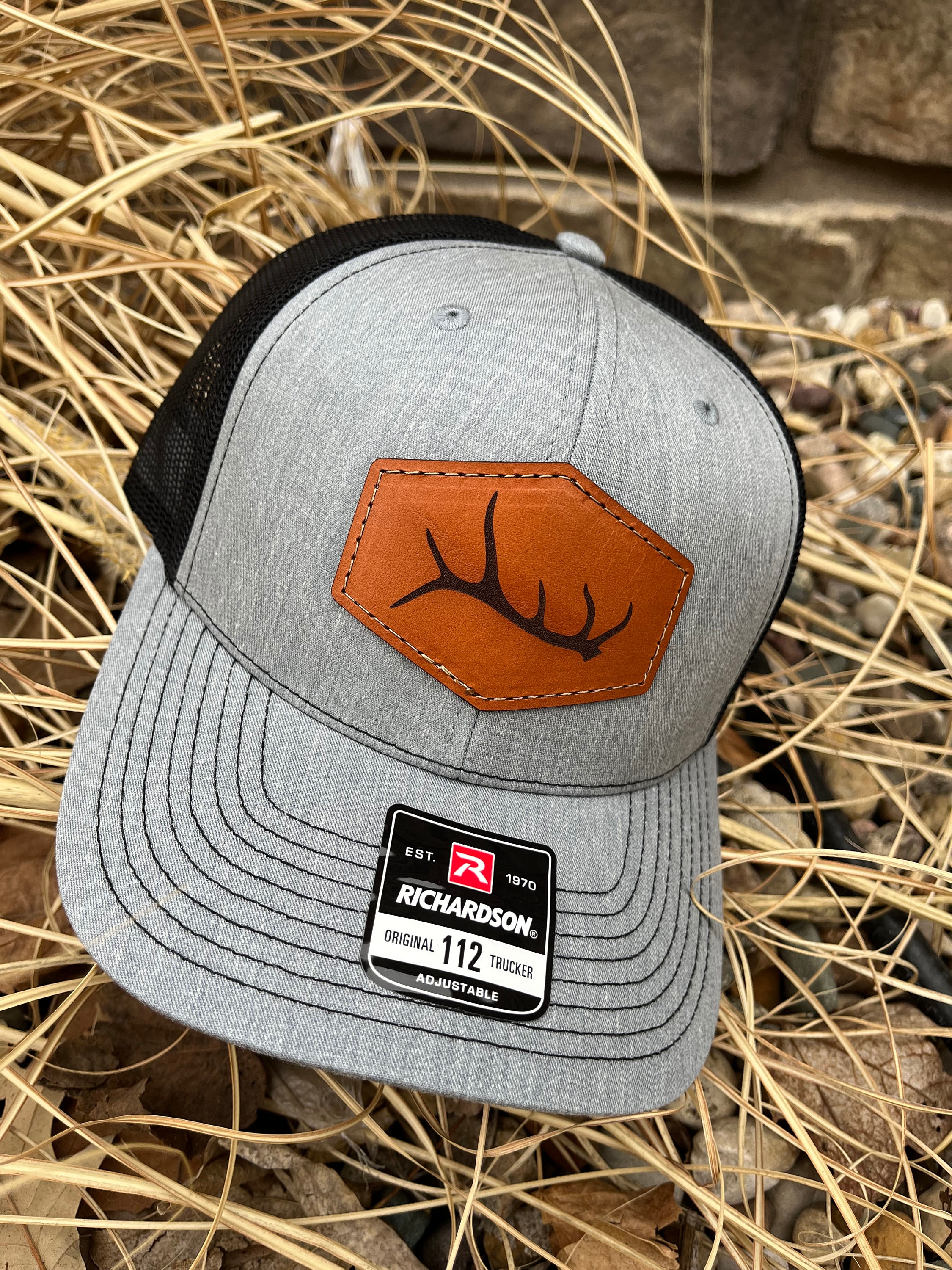 Hand Sewn Black Elk Shed Leather Patch Hat - Richardson 112 | Hells Canyon Designs Black/White