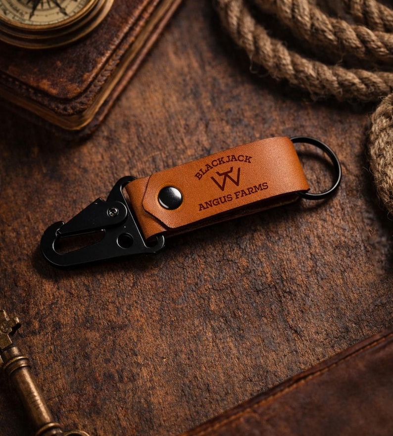 Personalized Leather Keychain, Custom Engraved Genuine Leather Key Fob ...