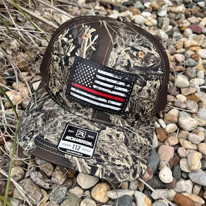 Thin Red Line Richardson 112P Digitally Printed Leather Patch Hat-company Hand Stitched Real Leather Camo American Flag USA Firefighter