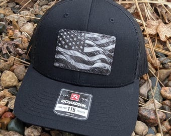 Richardson 115 Digitally printed Patriotic Leather Patch Hat-American Flag Hand Stitched Real Leather