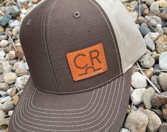 Richardson 312 Cloth Snapback Custom Laser Engraved Leather Patch Hat-Custom ranch Brand Cattle brand Hand stitched Authentic real leather