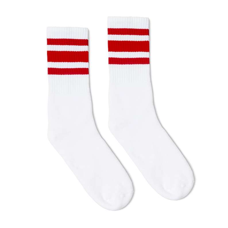 Old School Vintage Retro Crew Tube Socks Red Striped Socks Etsy