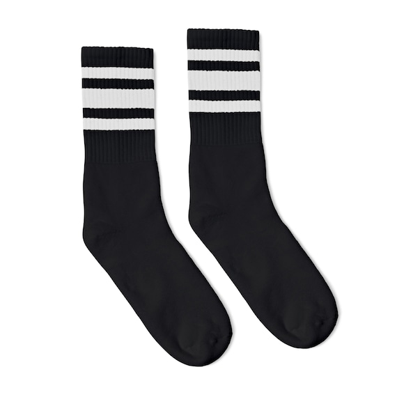 Old School Vintage Retro Crew Tube Socks Negro con calcetines a rayas  blancas -  España