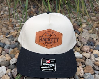 Richardson 323FPC Laser Engraved Leather Patch Hat- Personalized Farm Name with Est Date and Brand-Hand Stitched Real Leather
